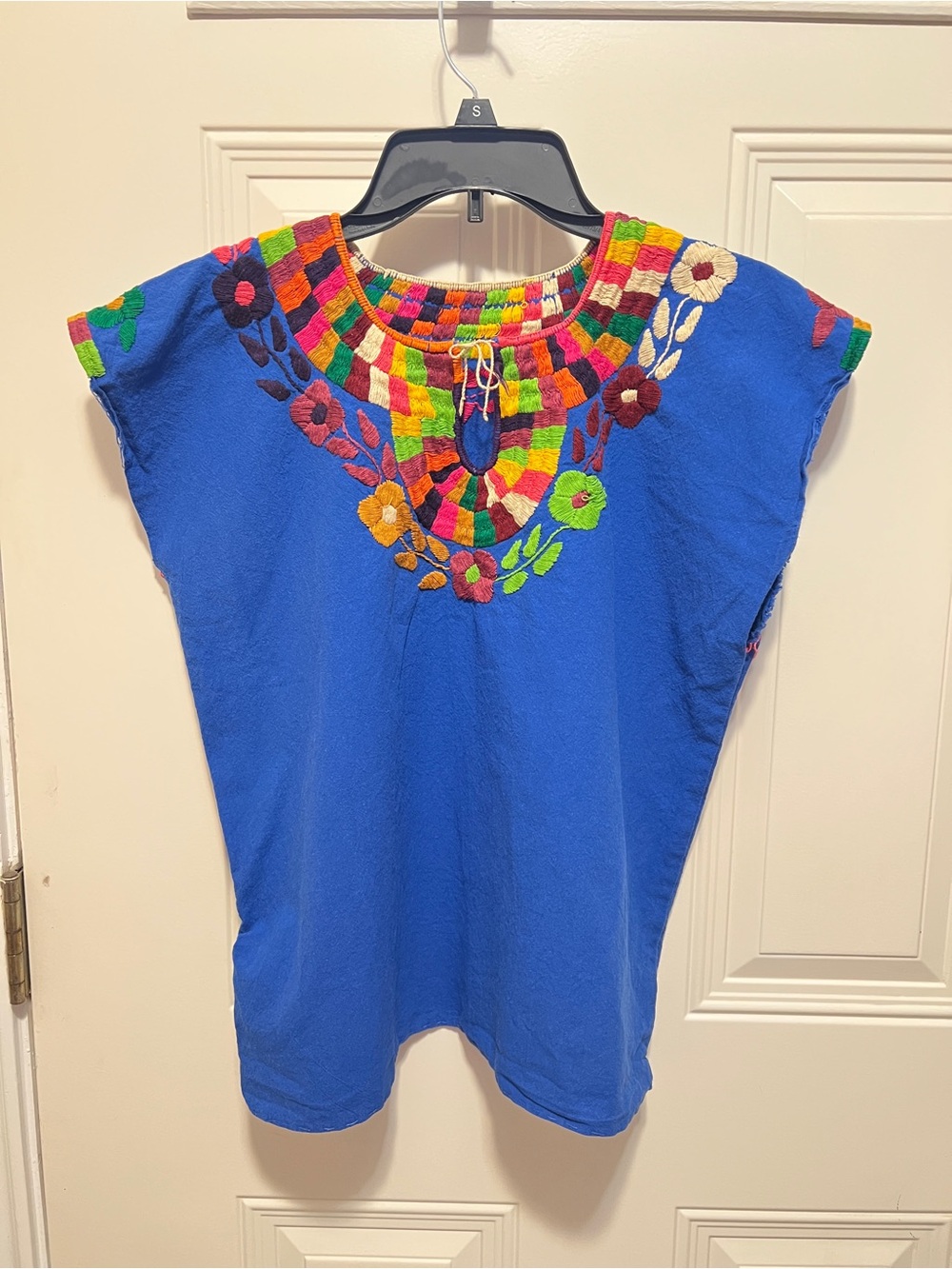 Hand-Embroidered Blue Mexican Peasant Top